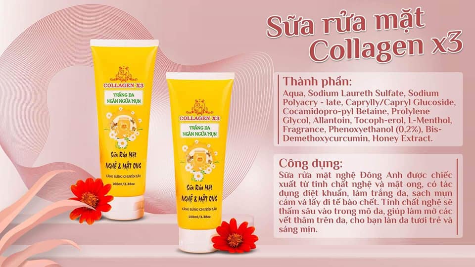 Sữa Rửa Mặt Nghệ Mật Ong Collagen X3