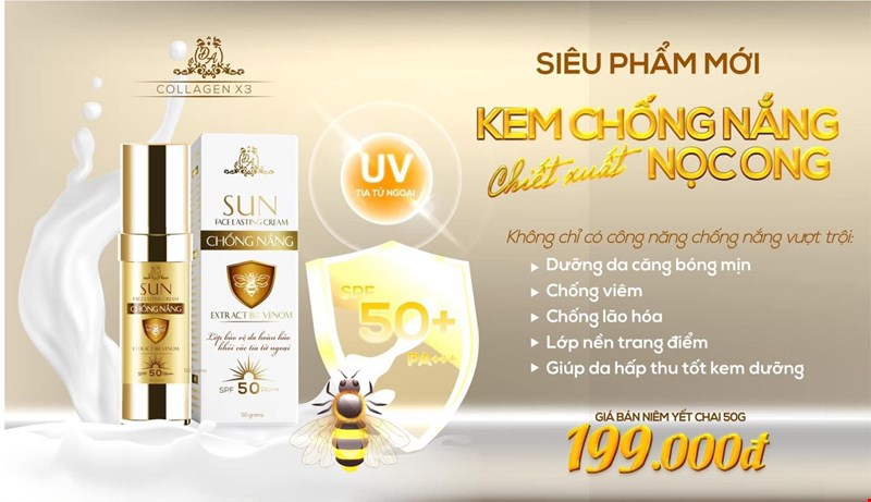 Kem Chống Nắng Nọc Ong Collagen X3