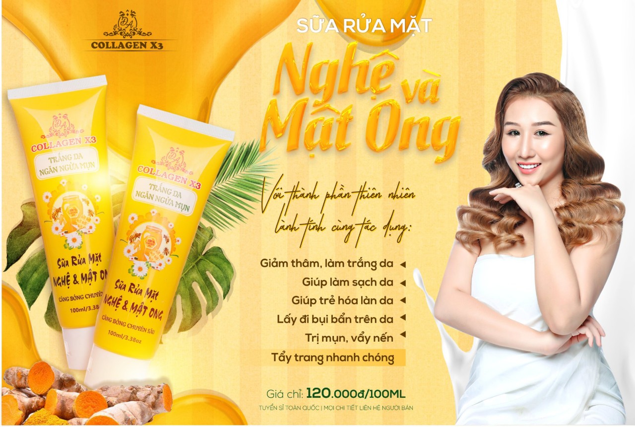 Sữa Rửa Mặt Nghệ Mật Ong Collagen X3