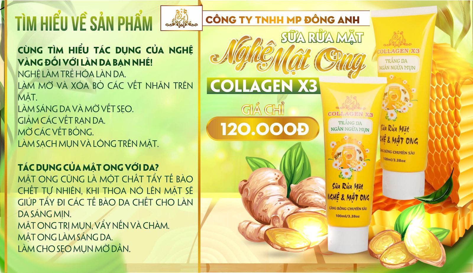Sữa Rửa Mặt Nghệ Mật Ong Collagen X3