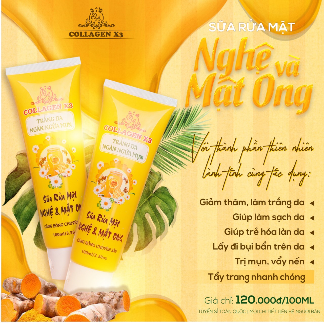 Sữa Rửa Mặt Nghệ Mật Ong Collagen X3