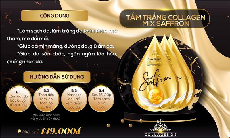 Tắm trắng Collagen X3 Mix Saffron