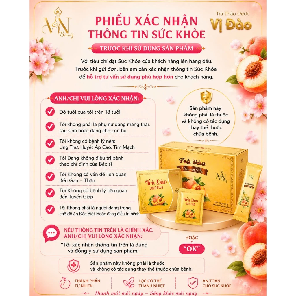 Trà Đào Gold Plus Đông Anh Hỗ Trợ Giảm Cân, Thanh Lọc Cơ Thể Hộp 15 Gó