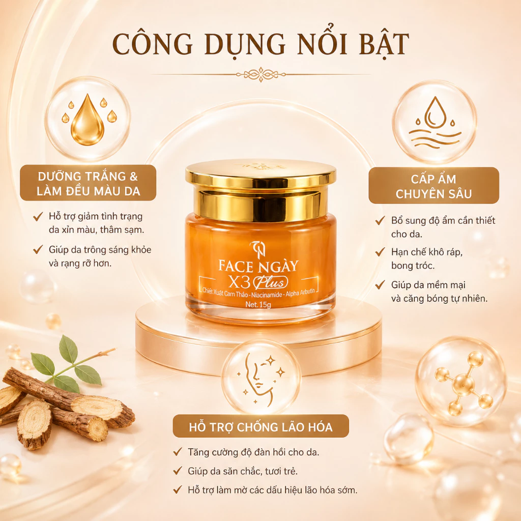 Kem Face Ngày X3 Plus Đông Anh Chiết Xuất Cam Thảo, Dưỡng Trắng, Cấp 