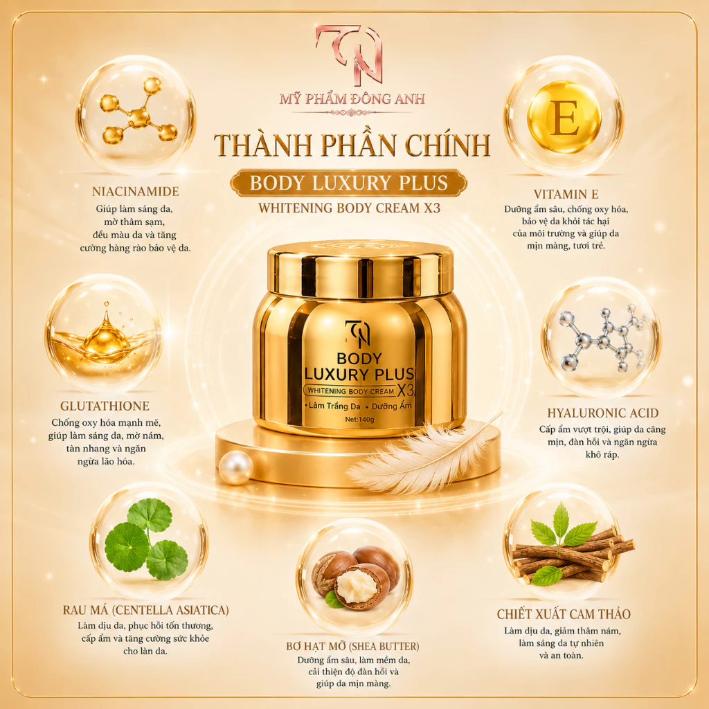 Kem Body Luxury Plus Đông Anh 140g Dưỡng Trắng, Cấp Ẩm Chuyên Sâu Giúp