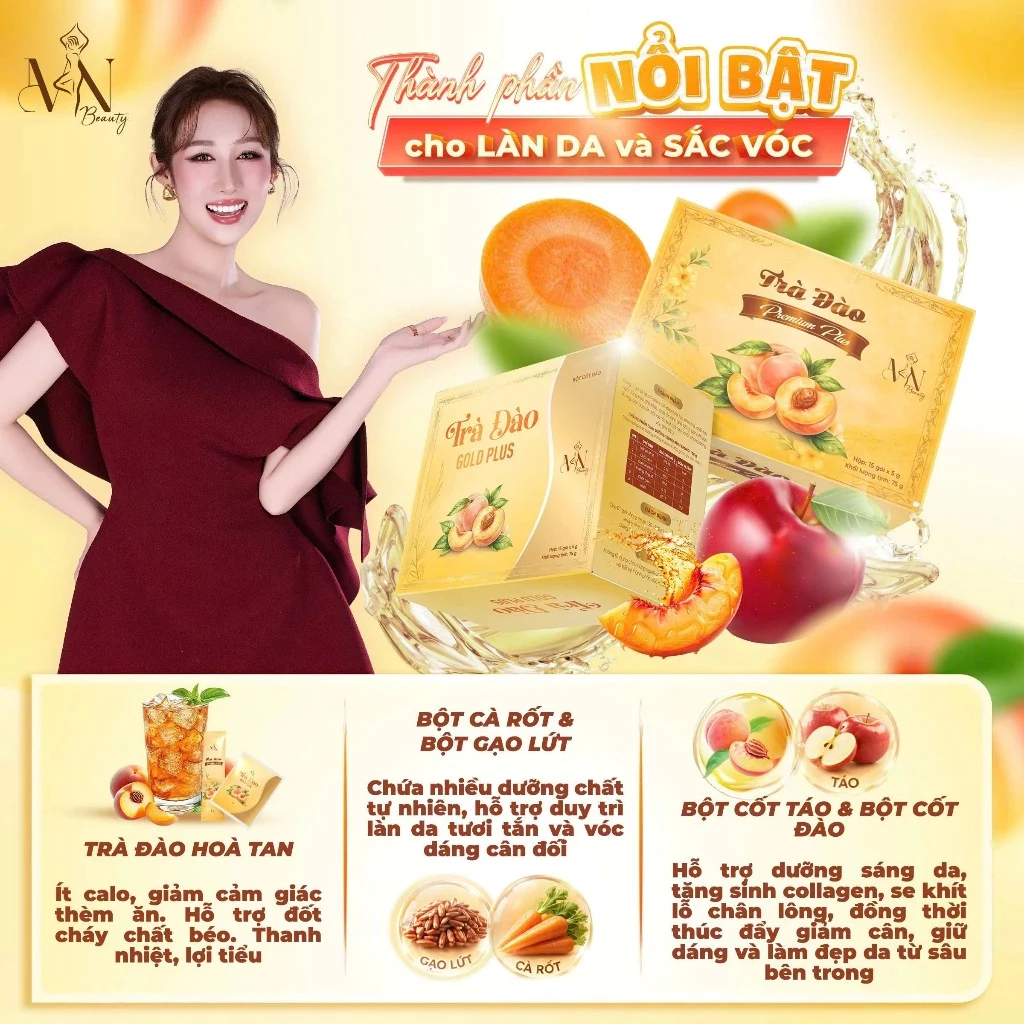 Trà Đào Gold Plus Đông Anh Hỗ Trợ Giảm Cân, Thanh Lọc Cơ Thể Hộp 15 Gó