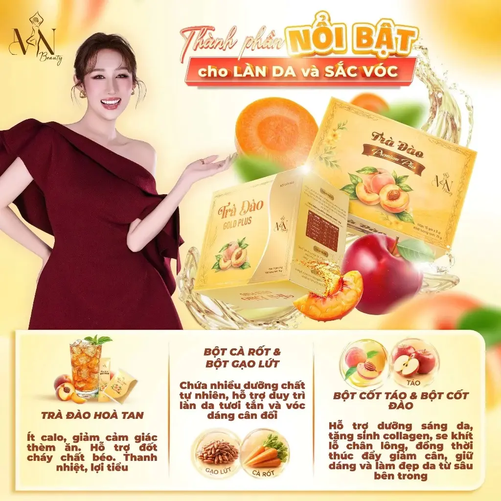 Trà Đào Gold Plus Đông Anh Hỗ Trợ Giảm Cân, Thanh Lọc Cơ Thể Hộp 15 Gó