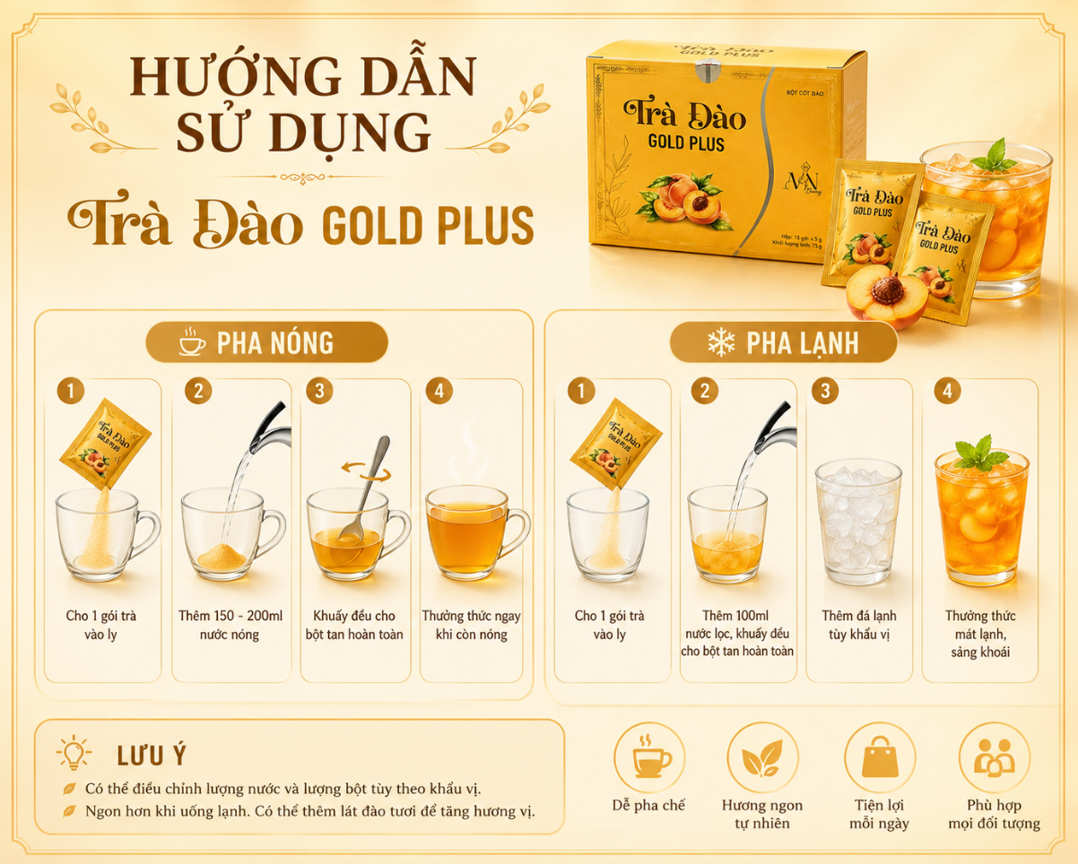 Trà Đào Gold Plus Đông Anh Hỗ Trợ Giảm Cân, Thanh Lọc Cơ Thể Hộp 15 Gói