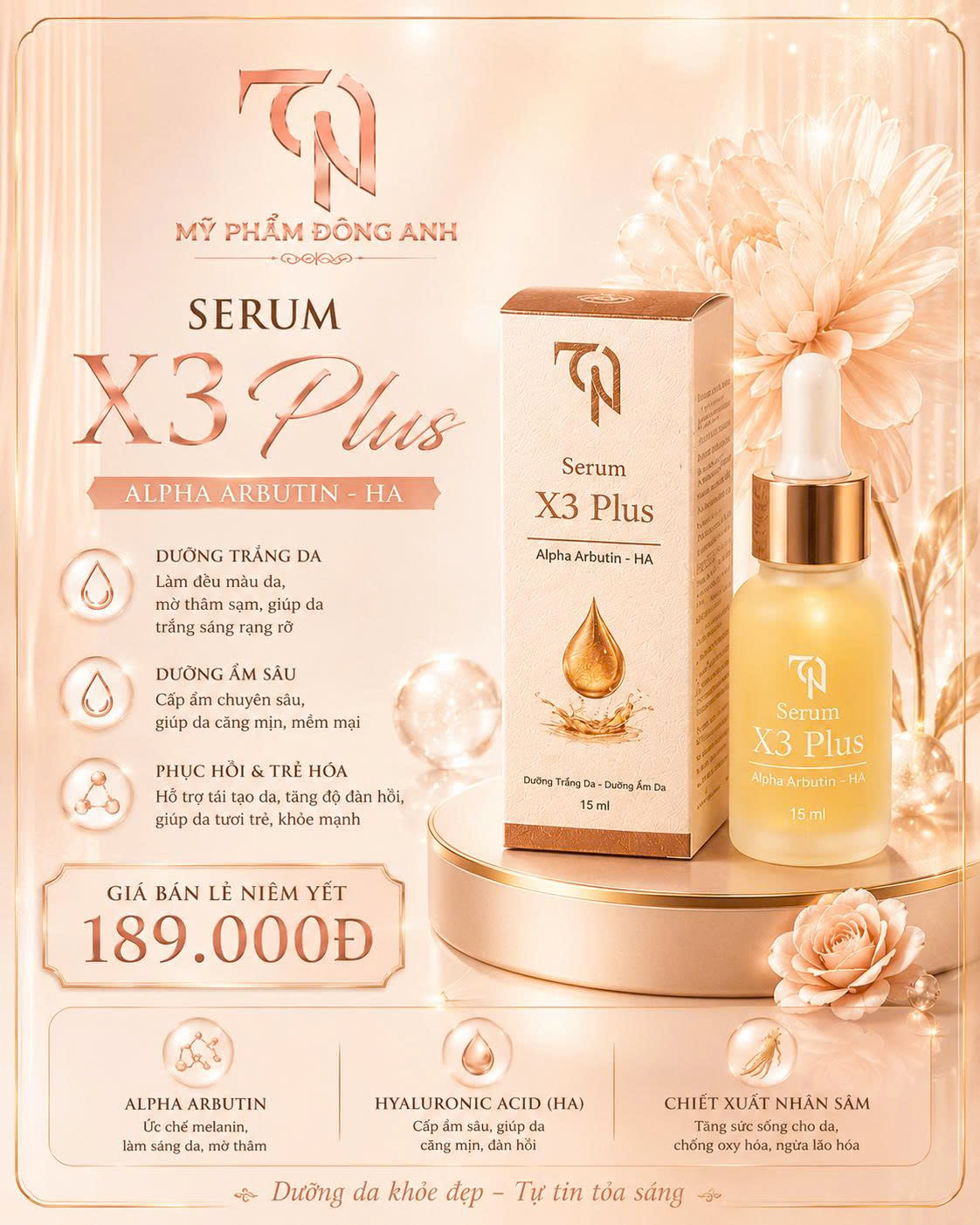 Serum X3 Plus Alpha Arbutin - Ha Đông Anh 15ml Dưỡng Trắng, Cấp Ẩm, Hỗ